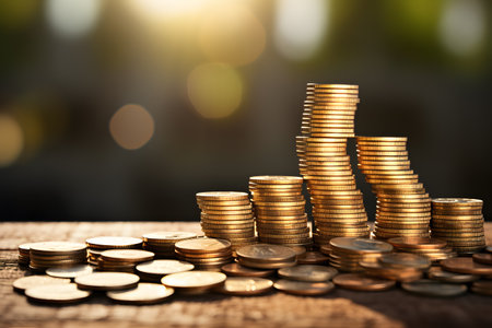 Financial investment concept with coins. Generative AI.の素材