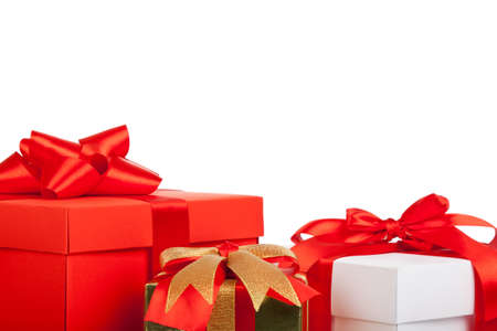 Holiday gift box red ribbon bow, close up viewの写真素材