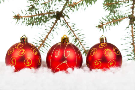 Christmas Balls over white background, greeting cardの写真素材