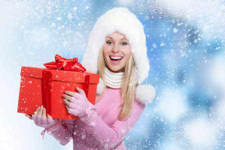 Christmas Girl. Winter new year woman, happy smile