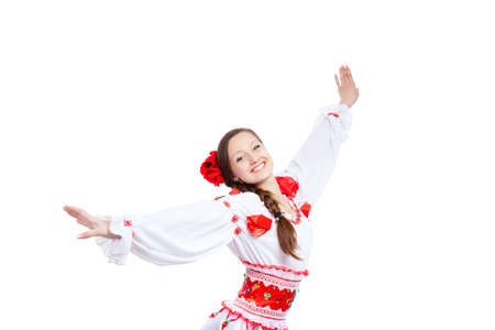 beautiful girl in ukrainian polish national traditional clothesの写真素材