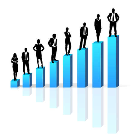 Business people standing on 3d financial bar graph group black silhouetteのイラスト素材