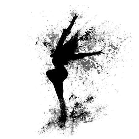 dancing girl black splash paint silhouette isolated whiteのイラスト素材