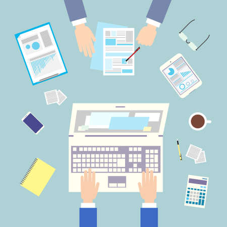 Business people workplace top angle above viewのイラスト素材