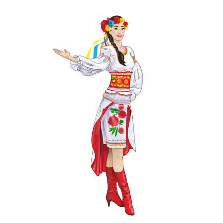 girl welcome hand ukrainian costume clothesのイラスト素材