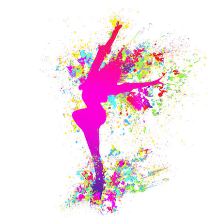 dancing colorful girl splash paint dance on white background. Vectorのイラスト素材