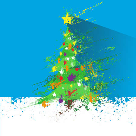 christmas decorated tree abstract ink splash paintのイラスト素材