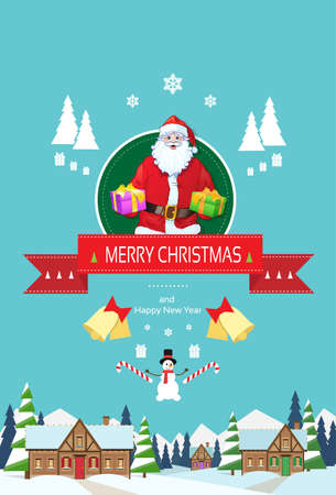 Santa claus on christmas greeting card holding gift boxのイラスト素材