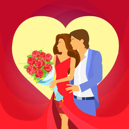 valentine day holiday couple heart shape, Valentines rose bouquet flowersのイラスト素材