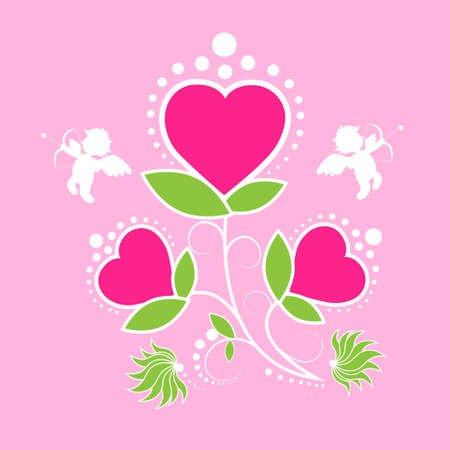 Valentines day gift card rose flower angel cupid valentineのイラスト素材