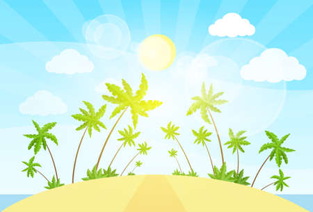 tropical island with palm tree ocean summer vacation vectorのイラスト素材