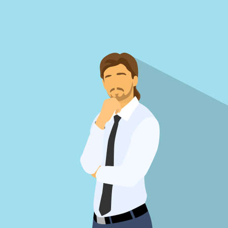 Businessman think hold hand on chin, business man flat iconのイラスト素材