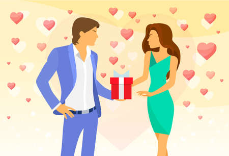 valentine day red heart couple gift box vectorのイラスト素材