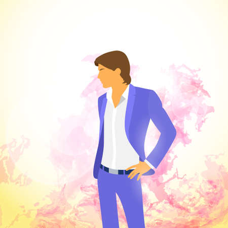Fashion man over colorful paint splash background, male model wear suit flat designのイラスト素材