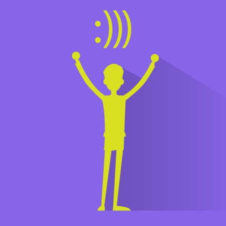 businessman happy smile excited hands up, with smiley bracket web internet chat signのイラスト素材