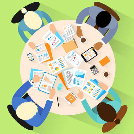 Business people workplace top angle above view sitting at office deskのイラスト素材