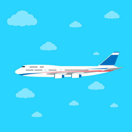 aircraft flat design style vector illustration airplane flying in skyのイラスト素材