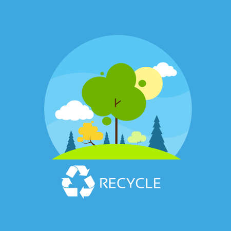 green tree recycle flat eco icon blue sky clouds vectorのイラスト素材
