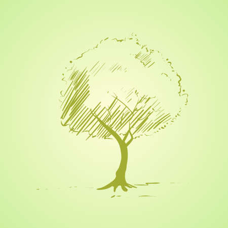 green tree sketch bright silhouette vectorのイラスト素材
