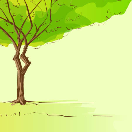 green tree with leaves and brown bark copy space design template vectorのイラスト素材