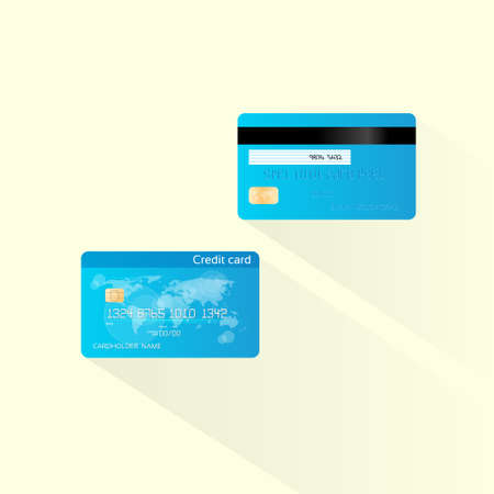 Credit card blue with chip realistic vector illustration, two side front and back flat designのイラスト素材
