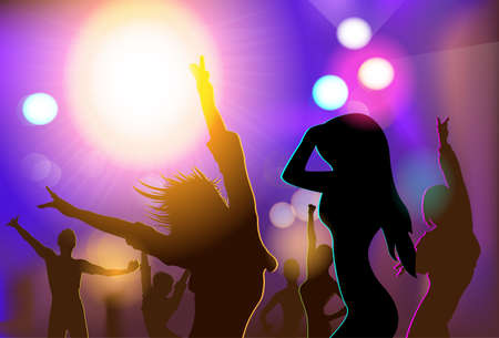 NIght Club People Crowd Dancing Silhouettesのイラスト素材