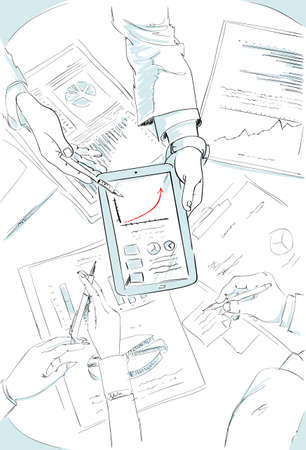 Financial Charts Sketch Taplet Computer Screen Business People のイラスト素材