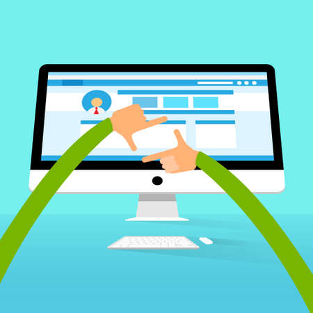 Display Desktop Computer Monitor Workspace, Hands Over Big Screenのイラスト素材