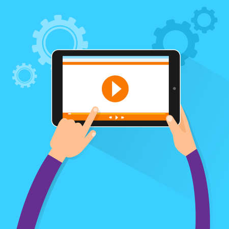 tablet computer watch movie player hand finger touch buttonのイラスト素材