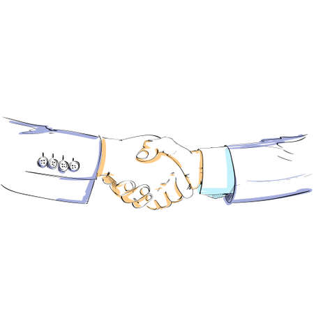 Handshake color sketch vector silhouette business hands shake isolated over white backgroundのイラスト素材