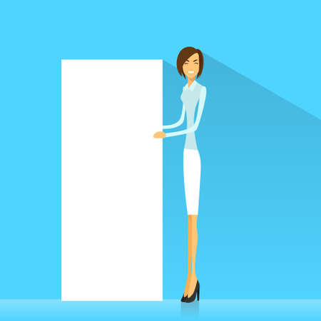 businesswoman with white board, signboard, showing an empty copy space, business woman cartoonのイラスト素材
