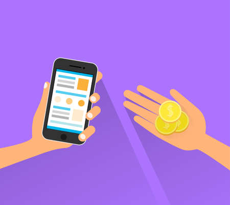 mobile payment cell smart phone technology hands with coinsのイラスト素材