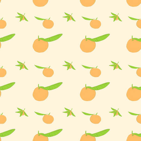 mandarin fruit with green leaves pattter vectorのイラスト素材