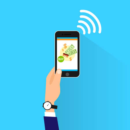 mobile payment with cell smart phone nfc technologyのイラスト素材