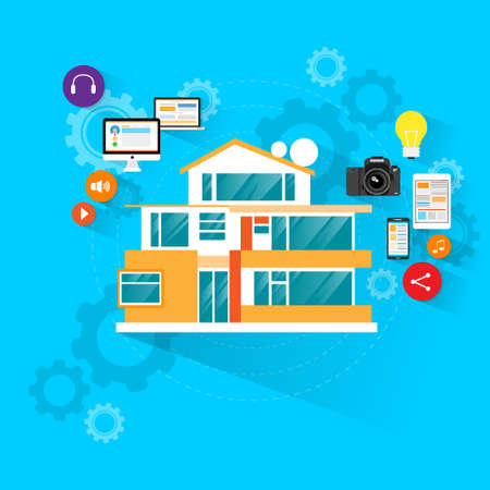 smart house technology with electronic device icons flat designのイラスト素材