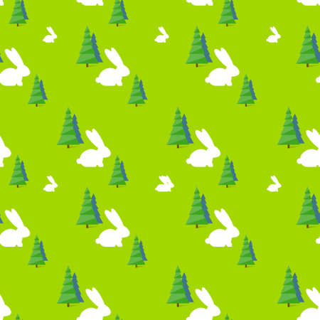 green tree white rabbit pattern vectorのイラスト素材