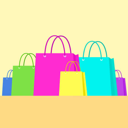 Shopping Bag Colorful Set Flat Designのイラスト素材