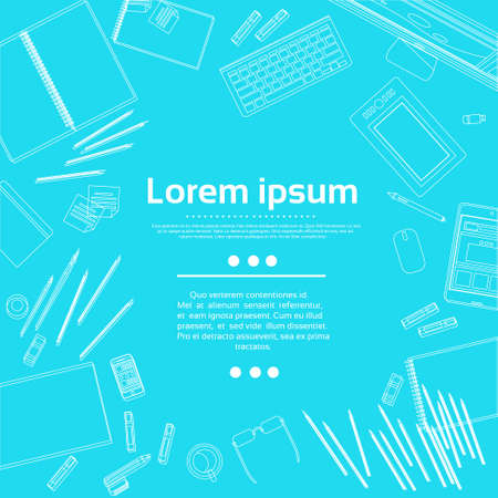 Workplace Desk Top Angle View White Contourのイラスト素材