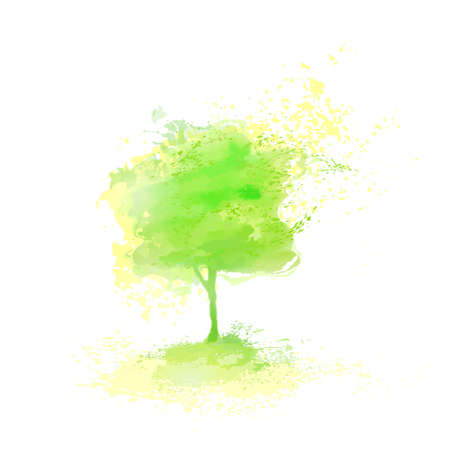 Green Tree Paint Splash Isolated Over White Background, Vector Illustrationのイラスト素材