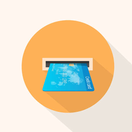 Credit Card in Atm Slot Icon Flat Vectorのイラスト素材