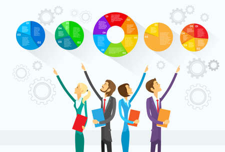Business People Group Show Pie Diagram Infographicのイラスト素材