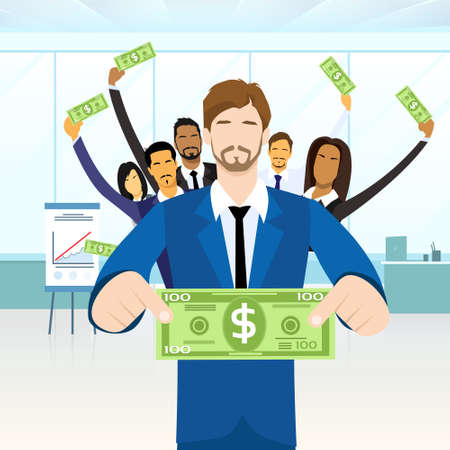 Business People Group Hold One Hundred Dollar Banknoteのイラスト素材