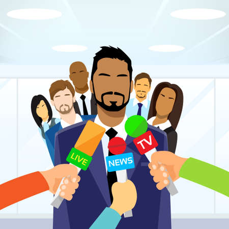 Interview Businessman Team Leader Hands with Microphonesのイラスト素材