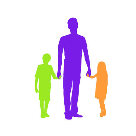 Family Silhouette Father with Two Kids Holding Handsのイラスト素材