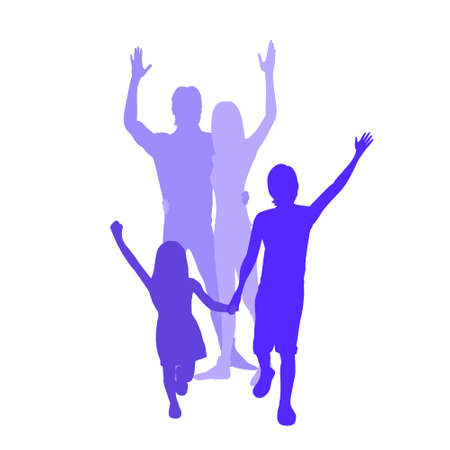 Family Silhouette, Full Length Couple with Two Kids Embracingのイラスト素材