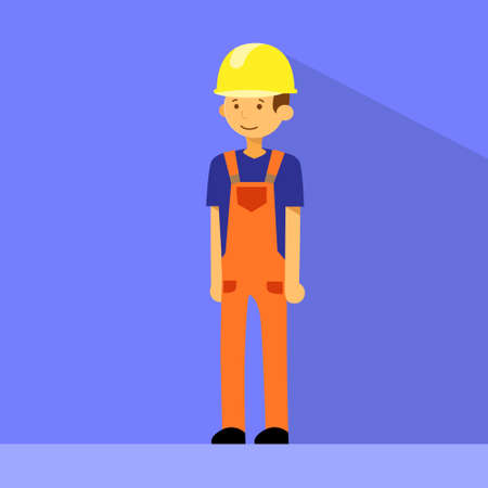 Cartoon Construction Worker Character Flat Vectorのイラスト素材