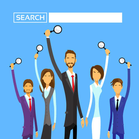 Business People Group Hold Magnifying Search Flatのイラスト素材