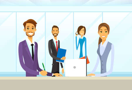 Business People Group Sitting at Office Desk Flatのイラスト素材