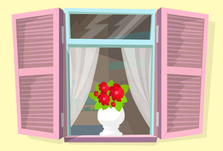 Window Shutters Flower Retro Blinds Isolated Vectorのイラスト素材