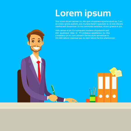 Businessman Working with Documents Sitting at Officeのイラスト素材